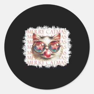Adesivo Redondo Gato Preto Bonito Engraçado Feliz Natal Feliz Ho N