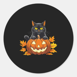 Adesivo Redondo Gato Preto Bonito Pumpkin Halloween Figurume Spook