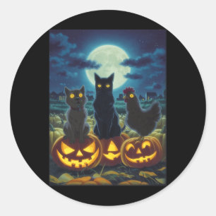 Adesivo Redondo Gato Preto Cachorro Frango Halloween Abóbora Assus