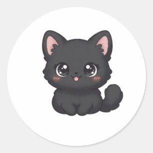 Adesivo Redondo Gato Preto Chibi Fofo Gatinho Kawaii Língua