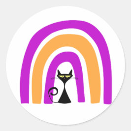 Adesivo Redondo Gato Preto Com Arco-íris Colorido de Halloween