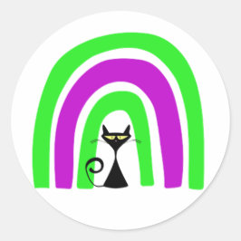 Adesivo Redondo Gato Preto Com Arco-Íris Colorido De Halloween