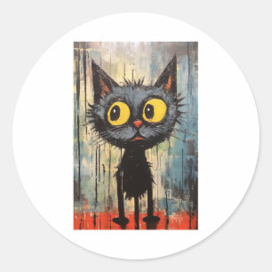 Adesivo Redondo Gato Preto Com Olhos Amarelos