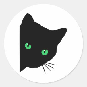 Adesivo Redondo gato preto com olhos verdes