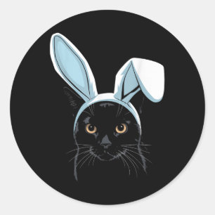 Adesivo Redondo Gato Preto Com Ouvidos Coelhinhos Páscoas Bonitas 
