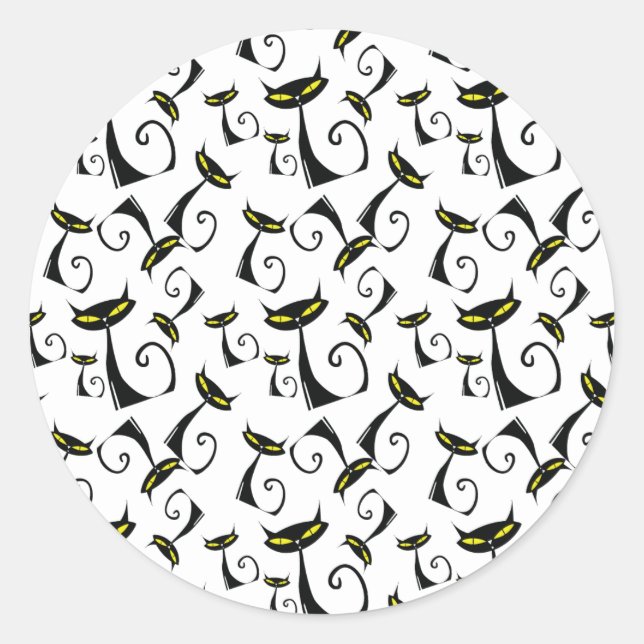 Adesivo Redondo Gato Preto com Padrão de Halloween Amarelo (Frente)