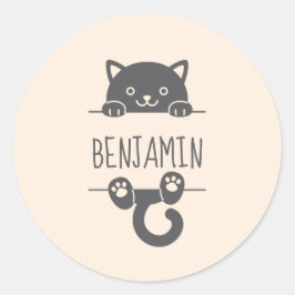 Adesivo Redondo Gato Preto Cujo Pico atrás do Nome Personalizado