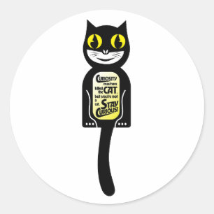 Adesivo Redondo Gato Preto Curioso Amarelo