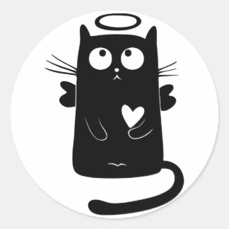 Adesivo Redondo Gato Preto de Anjo Cinto Personalizado