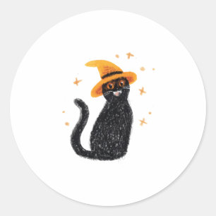 Adesivo Redondo Gato Preto de Chapéu Amarelo