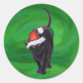Adesivo Redondo Gato Preto de Natal em Verde