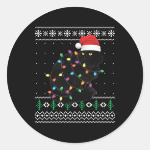 Adesivo Redondo Gato Preto de Natal Feio Doce Engraçado Papais noe