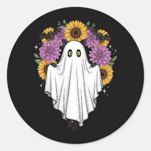 Adesivo Redondo Gato Preto do Halloween Fantasma Morcego Floral Fo