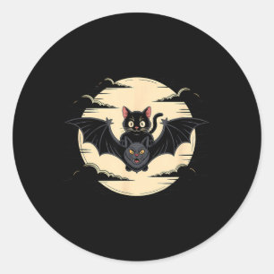 Adesivo Redondo Gato Preto do Halloween Morcego Lua Cheia Noite As