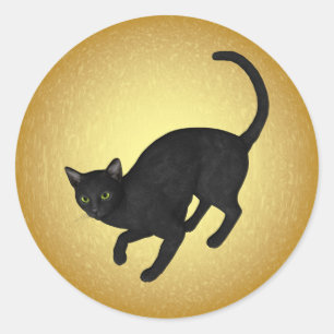 Adesivo Redondo Gato preto do KRW pela Lua cheia o Dia das Bruxas