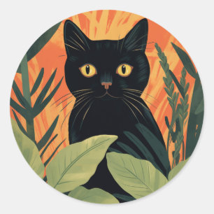 Adesivo Redondo Gato preto e bonito escondido no palito