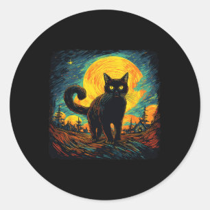 Adesivo Redondo Gato Preto Estilo Retro Estilo Cat Art Cat.