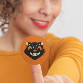 Adesivo Redondo Gato Preto Estilo Vintage em Laranja no Halloween