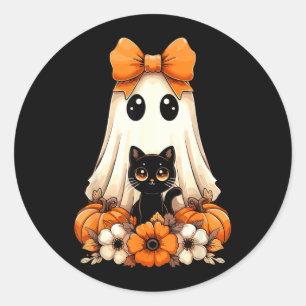 Adesivo Redondo Gato Preto Fantasma de Halloween Groovy