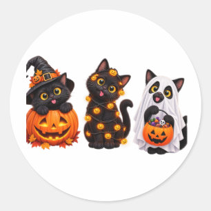 Adesivo Redondo Gato Preto Fantasma Engraçado Halloween – Gato Ass