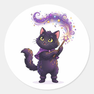 Adesivo Redondo Gato Preto Feiticeiro Mágico Halloween