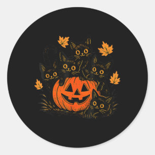 Adesivo Redondo Gato Preto Fofo Abóbora Jack O Lantern Gatinho Eng