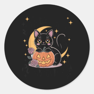 Adesivo Redondo Gato Preto Fofo de Halloween Pastel Gótico Bruxa