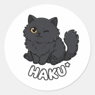 Adesivo Redondo Gato Preto Fofo e Bonito Piscando Haku Kawaii Gati