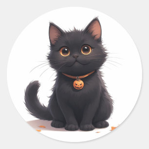 Adesivo Redondo Gato Preto Fofo Kawaii Halloween Mágico 🎃