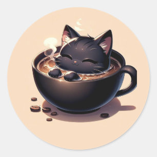 Adesivo Redondo Gato preto fofo nada na caneca de café cartão de s