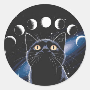 Adesivo Redondo Gato Preto Gótico, Presente Gótico, Gato Preto da 