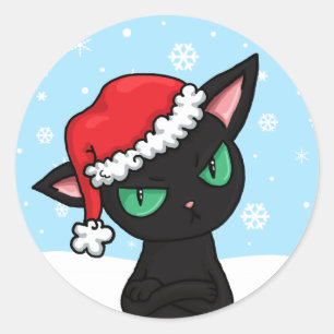 Adesivo Redondo Gato Preto Grumpy vestindo Papai Noel
