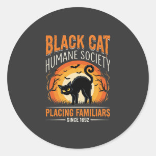 Adesivo Redondo Gato Preto Halloween Humane Society Gráfico Vintag