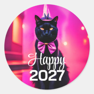 Adesivo Redondo Gato preto jazzy deseja 2027