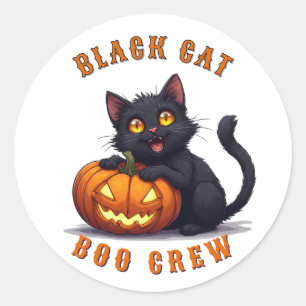 Adesivo Redondo Gato Preto Kawaii Sentado Em Abóbora Halloween 🎃