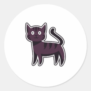 Adesivo Redondo Gato Preto Listrado Fofo e Assustador no Roxo Escu