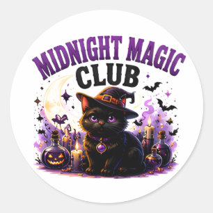Adesivo Redondo 🐈⬛ Gato Preto Mágico de Halloween 🌙