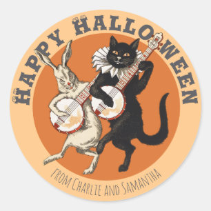 Adesivo Redondo Gato preto malandro e coelho CC1052 Halloween