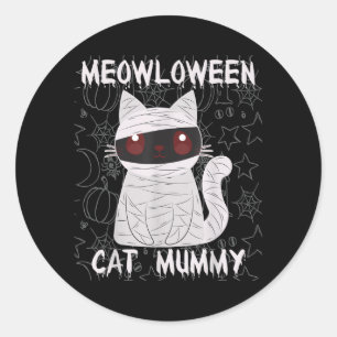 Adesivo Redondo Gato Preto Múmia Halloween