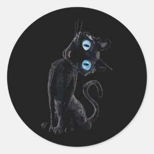 Adesivo Redondo Gato Preto Preguiçoso Fofo Meme Botão Olhos Amante