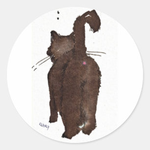 Adesivo Redondo Gato Preto Saindo