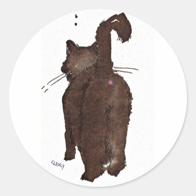 Adesivo Redondo Gato Preto Saindo (Frente)
