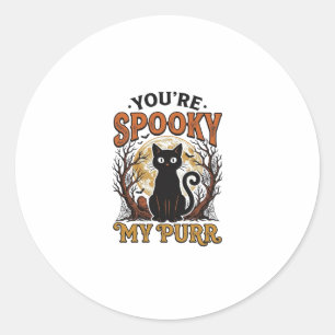 Adesivo Redondo Gato Preto Sinistro Pun Halloween Gravura Vintage