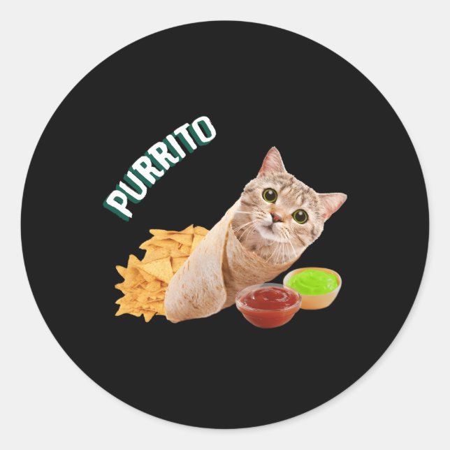 Adesivo Redondo Gato Purrito Num Burrito (Frente)