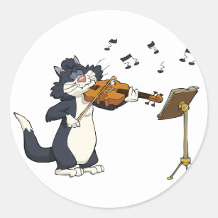 Adesivo Redondo Gato que joga o violino