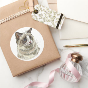 Adesivo Redondo Gato Ragdoll de desenho manual