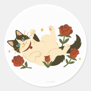 Adesivo Redondo Gato Ragdoll em Rosas