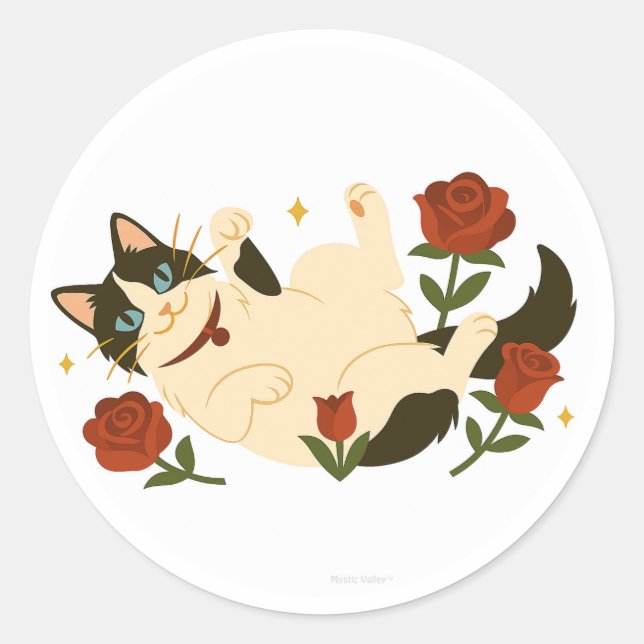 Adesivo Redondo Gato Ragdoll em Rosas (Frente)