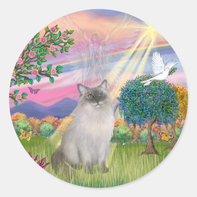 Adesivo Redondo Gato Ragdoll (Ponto Azul) - Anjo das Nuvens (Frente)