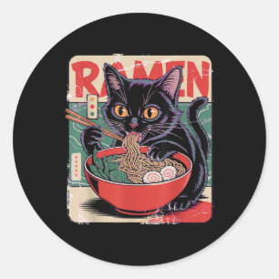 Adesivo Redondo Gato Ramen Design Para Mulheres Homens Crianças Ad